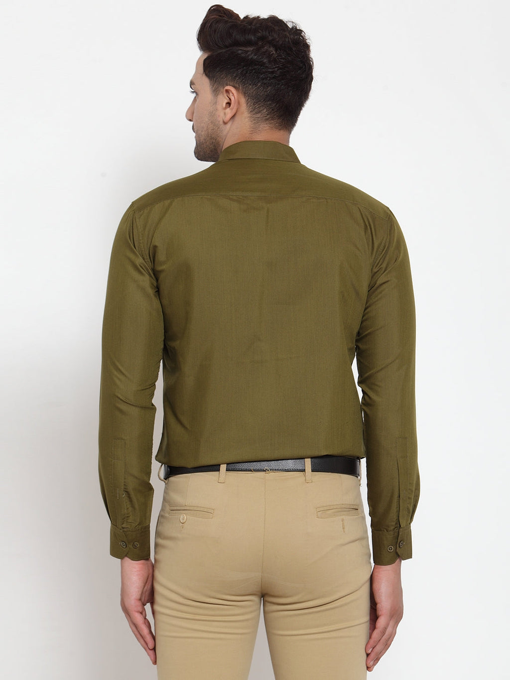 Jainish Green Men's Cotton Solid Button Down Formal Shirts ( SF 713Olive ) | Grocsy
