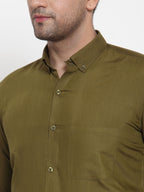 Jainish Green Men's Cotton Solid Button Down Formal Shirts ( SF 713Olive ) | Grocsy