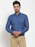 Jainish Blue Men's Cotton Solid Button Down Formal Shirts ( SF 713Peacock ) | Grocsy