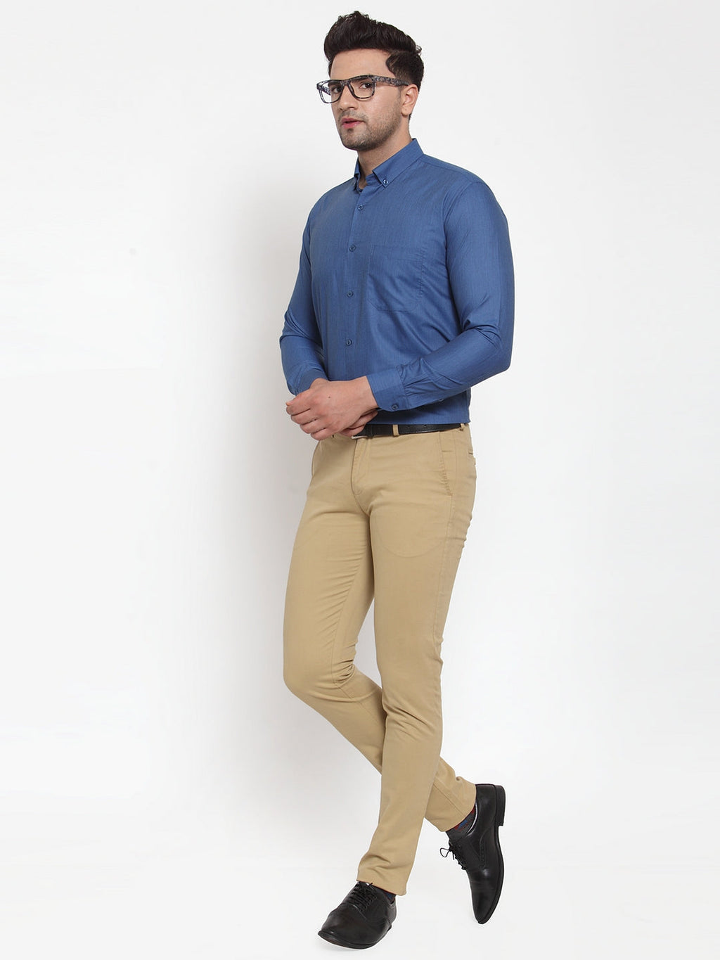 Jainish Blue Men's Cotton Solid Button Down Formal Shirts ( SF 713Peacock ) | Grocsy