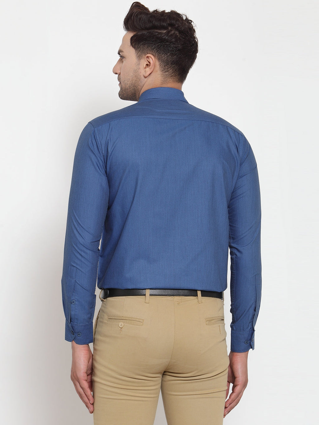 Jainish Blue Men's Cotton Solid Button Down Formal Shirts ( SF 713Peacock ) | Grocsy