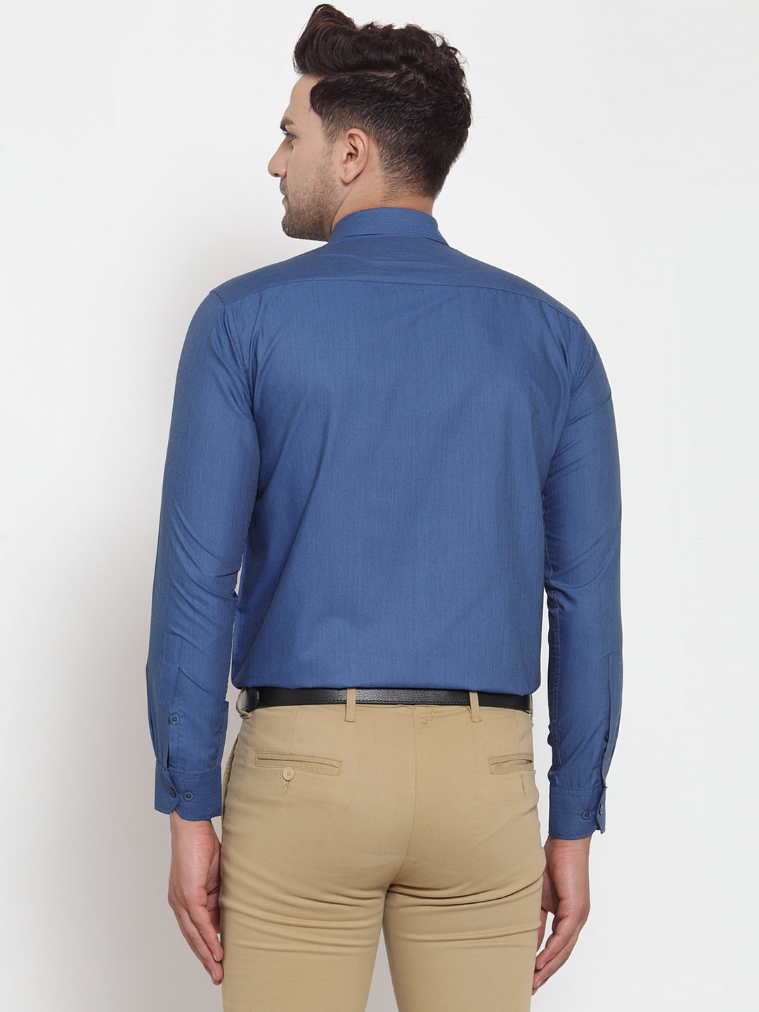 Jainish Blue Men's Cotton Solid Button Down Formal Shirts ( SF 713Peacock ) | Grocsy