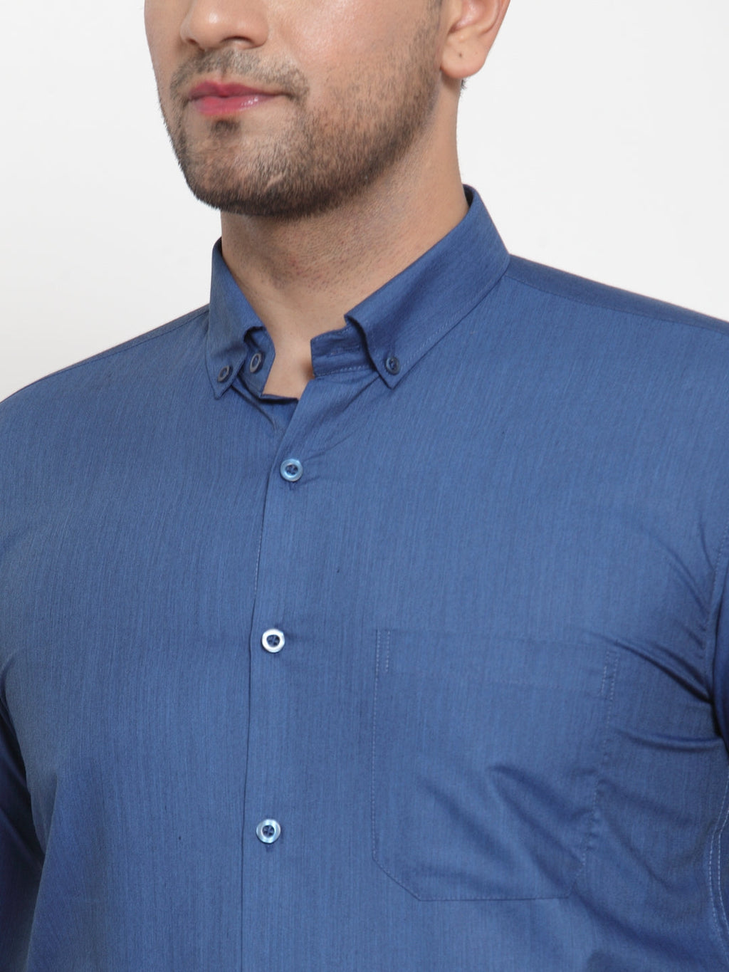 Jainish Blue Men's Cotton Solid Button Down Formal Shirts ( SF 713Peacock ) | Grocsy