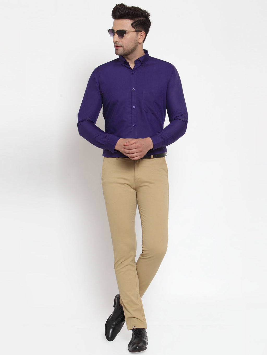 Jainish Purple Men's Cotton Solid Button Down Formal Shirts ( SF 713Purple ) | Grocsy