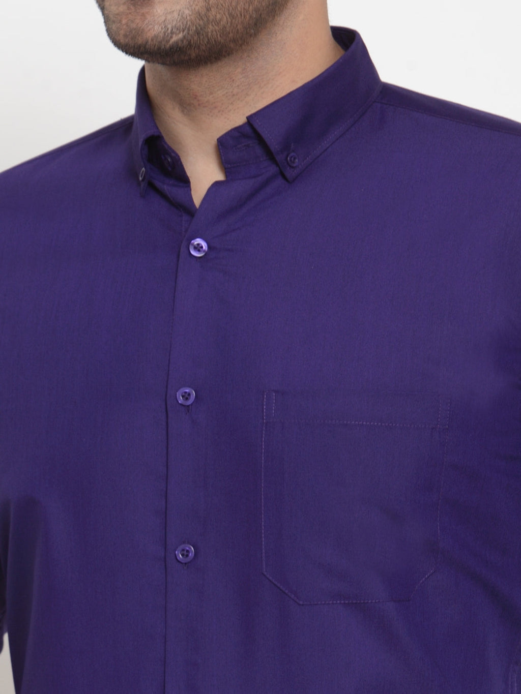 Jainish Purple Men's Cotton Solid Button Down Formal Shirts ( SF 713Purple ) | Grocsy