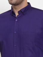 Jainish Purple Men's Cotton Solid Button Down Formal Shirts ( SF 713Purple ) | Grocsy
