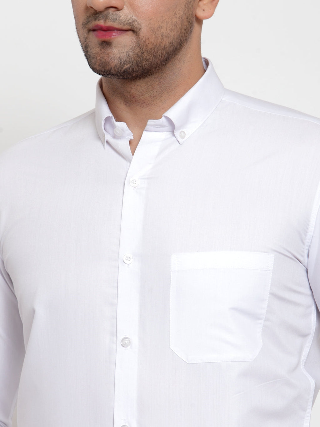 Jainish White Men's Cotton Solid Button Down Formal Shirts ( SF 713White ) | Grocsy