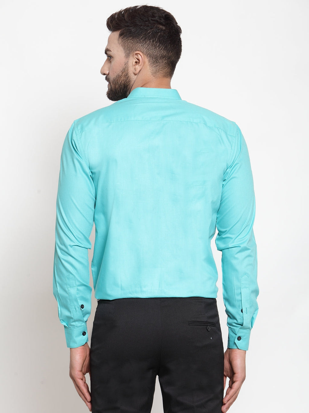 Jainish Green Men's Cotton Solid Mandarin Collar Formal Shirts ( SF 726Aqua ) | Grocsy