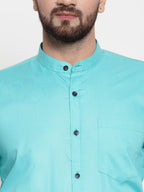 Jainish Green Men's Cotton Solid Mandarin Collar Formal Shirts ( SF 726Aqua ) | Grocsy