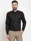 Jainish Black Men's Cotton Solid Mandarin Collar Formal Shirts ( SF 726Black ) | Grocsy