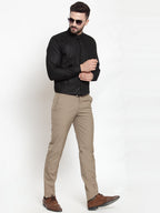 Jainish Black Men's Cotton Solid Mandarin Collar Formal Shirts ( SF 726Black ) | Grocsy
