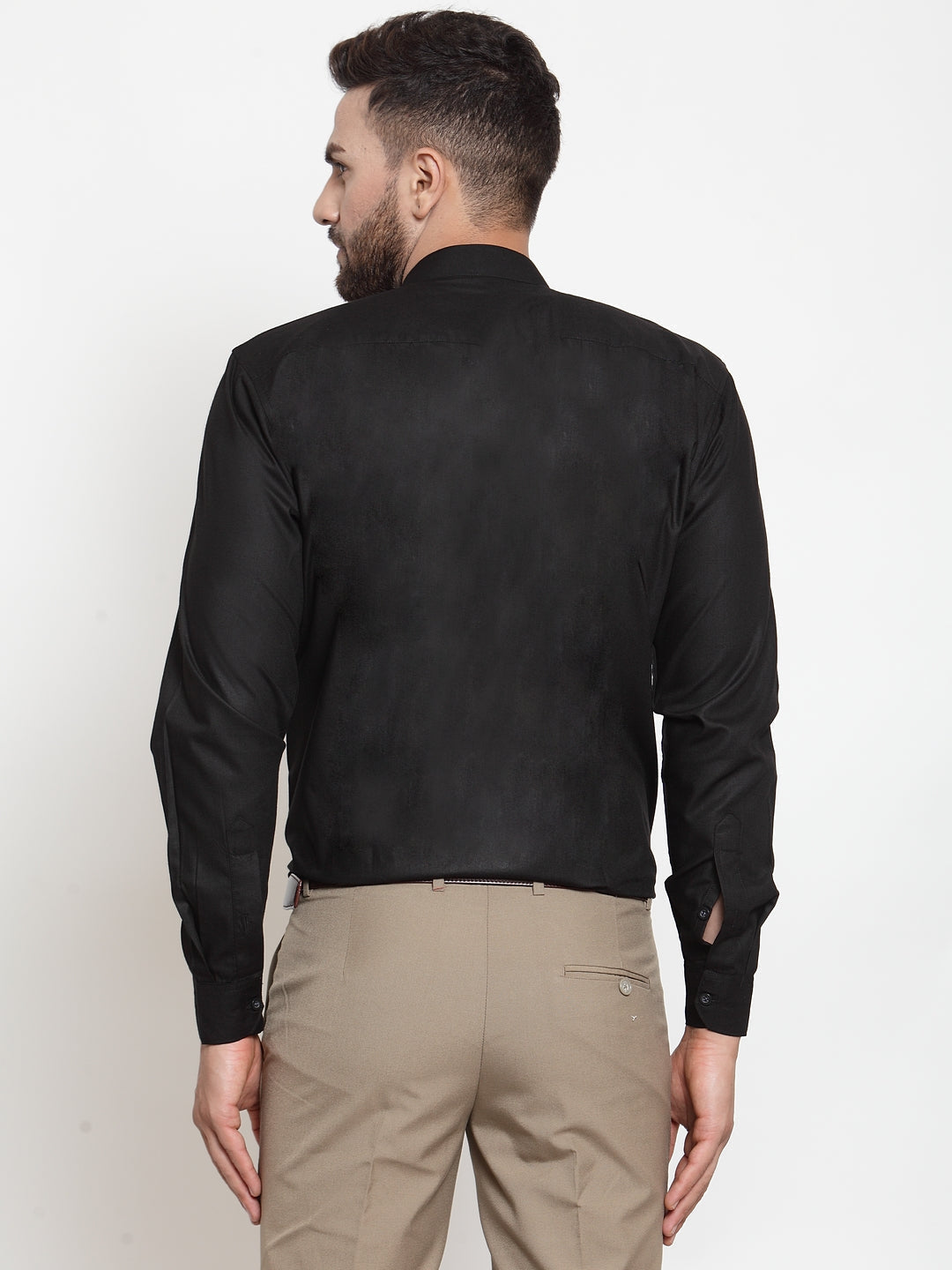 Jainish Black Men's Cotton Solid Mandarin Collar Formal Shirts ( SF 726Black ) | Grocsy