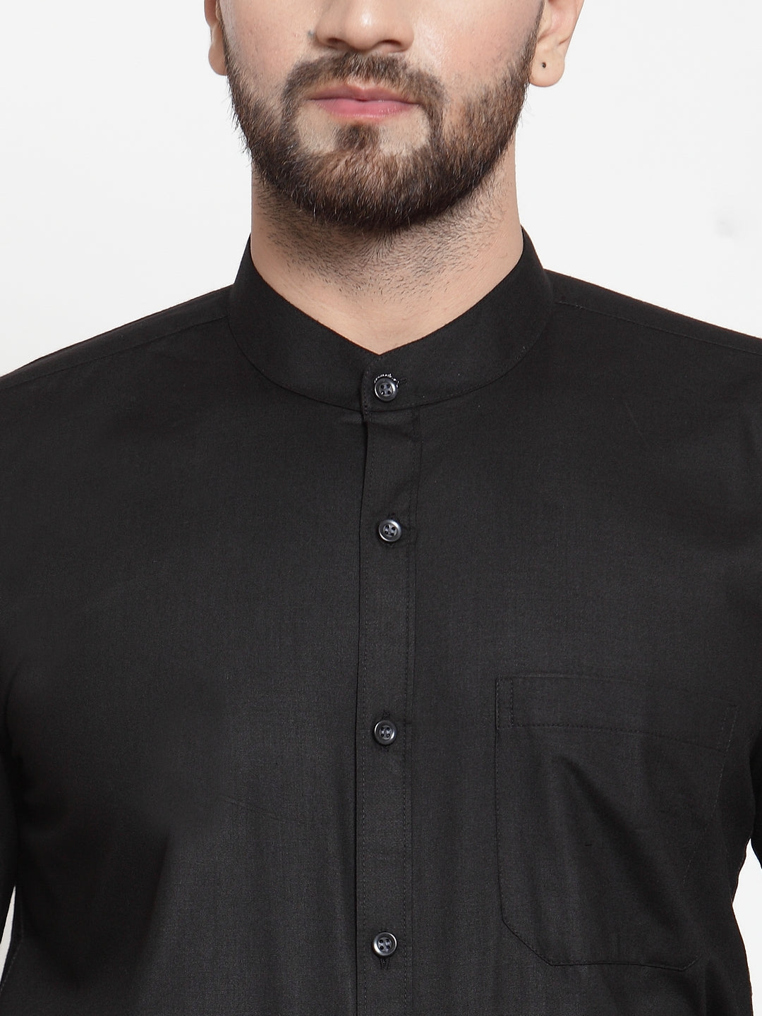 Jainish Black Men's Cotton Solid Mandarin Collar Formal Shirts ( SF 726Black ) | Grocsy