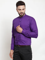 Jainish Purple Men's Cotton Solid Mandarin Collar Formal Shirts ( SF 726Purple ) | Grocsy