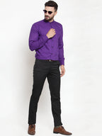 Jainish Purple Men's Cotton Solid Mandarin Collar Formal Shirts ( SF 726Purple ) | Grocsy