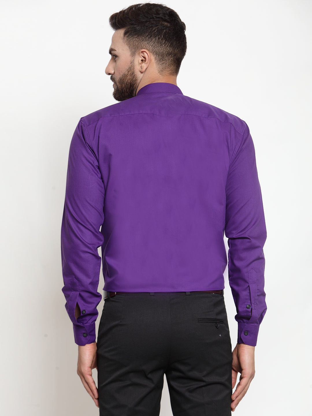 Jainish Purple Men's Cotton Solid Mandarin Collar Formal Shirts ( SF 726Purple ) | Grocsy
