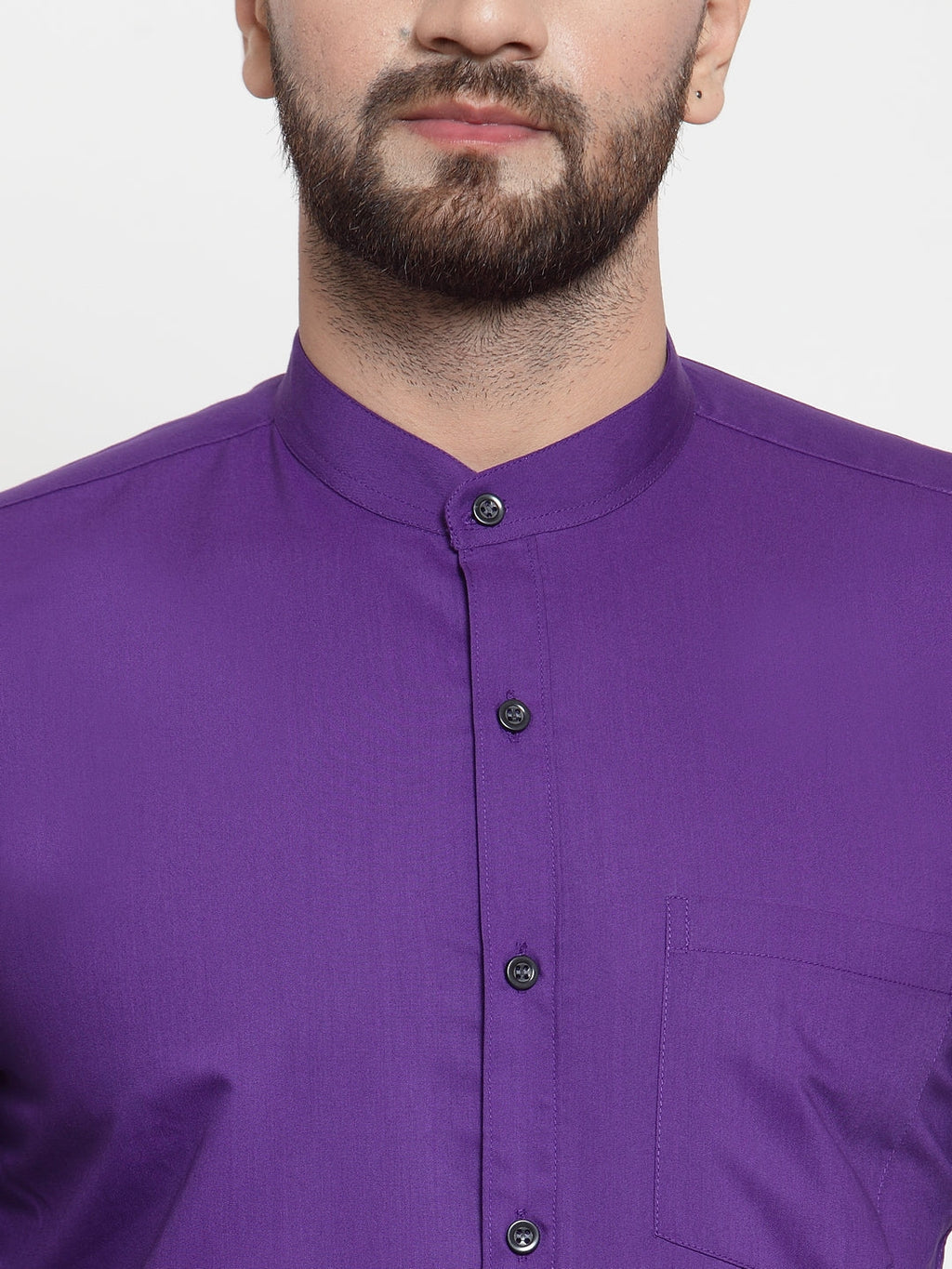 Jainish Purple Men's Cotton Solid Mandarin Collar Formal Shirts ( SF 726Purple ) | Grocsy