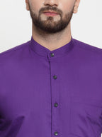 Jainish Purple Men's Cotton Solid Mandarin Collar Formal Shirts ( SF 726Purple ) | Grocsy