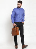 Jainish Blue Men's Cotton Solid Mandarin Collar Formal Shirts ( SF 726Royal-Blue ) | Grocsy