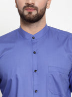 Jainish Blue Men's Cotton Solid Mandarin Collar Formal Shirts ( SF 726Royal-Blue ) | Grocsy