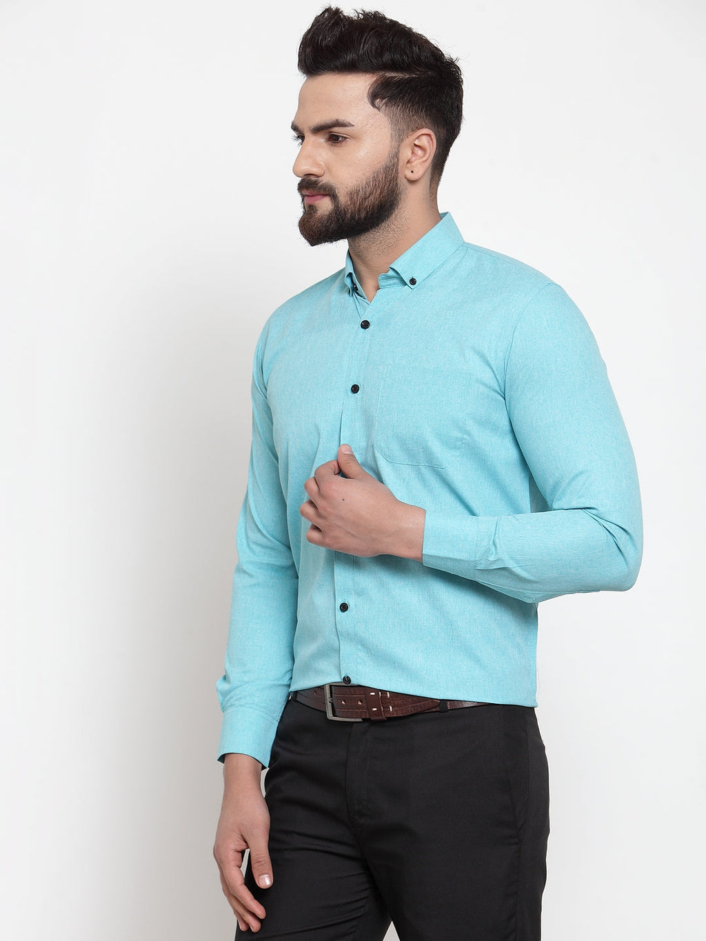 Jainish Green Men's Cotton Solid Button Down Formal Shirts ( SF 734Aqua ) | Grocsy