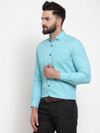 Jainish Green Men's Cotton Solid Button Down Formal Shirts ( SF 734Aqua ) | Grocsy