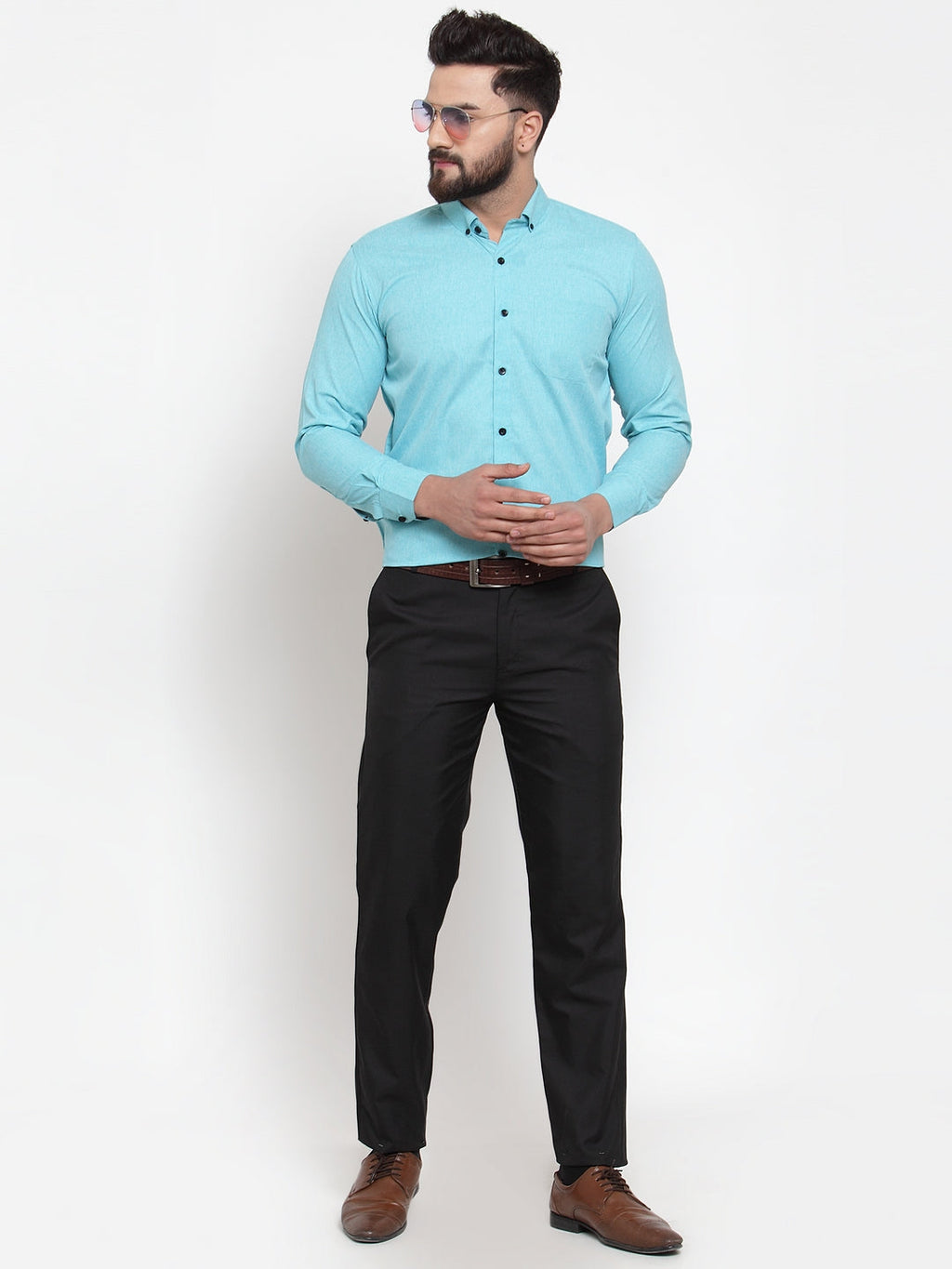 Jainish Green Men's Cotton Solid Button Down Formal Shirts ( SF 734Aqua ) | Grocsy