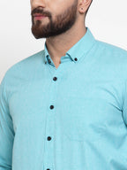 Jainish Green Men's Cotton Solid Button Down Formal Shirts ( SF 734Aqua ) | Grocsy