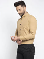 Jainish Beige Men's Cotton Solid Button Down Formal Shirts ( SF 734Beige ) | Grocsy