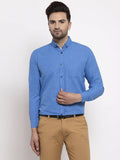 Jainish Blue Men's Cotton Solid Button Down Formal Shirts ( SF 734Blue ) | Grocsy