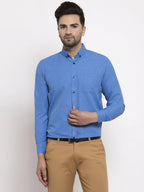 Jainish Blue Men's Cotton Solid Button Down Formal Shirts ( SF 734Blue ) | Grocsy