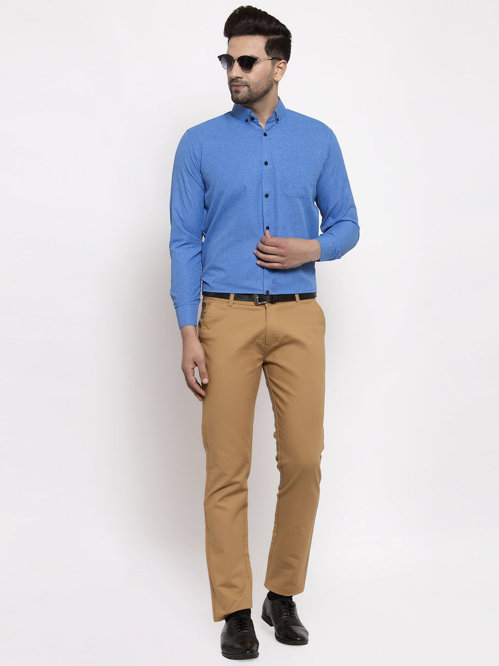 Jainish Blue Men's Cotton Solid Button Down Formal Shirts ( SF 734Blue ) | Grocsy