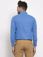 Jainish Blue Men's Cotton Solid Button Down Formal Shirts ( SF 734Blue ) | Grocsy