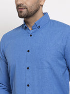 Jainish Blue Men's Cotton Solid Button Down Formal Shirts ( SF 734Blue ) | Grocsy