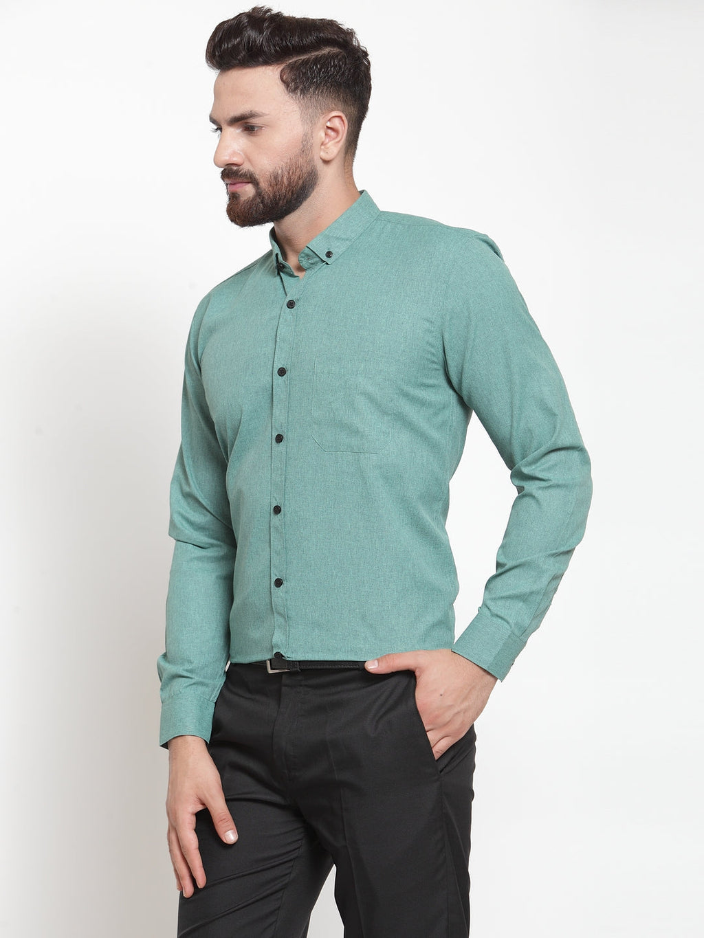 Jainish Green Men's Cotton Solid Button Down Formal Shirts ( SF 734Green ) | Grocsy