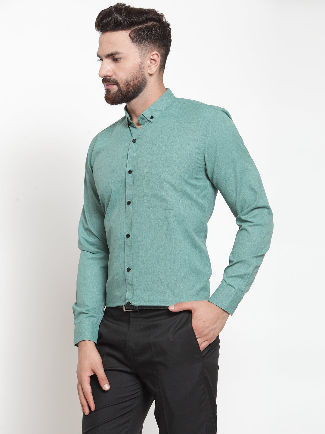Jainish Green Men's Cotton Solid Button Down Formal Shirts ( SF 734Green ) | Grocsy