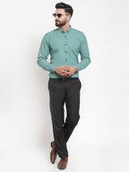 Jainish Green Men's Cotton Solid Button Down Formal Shirts ( SF 734Green ) | Grocsy