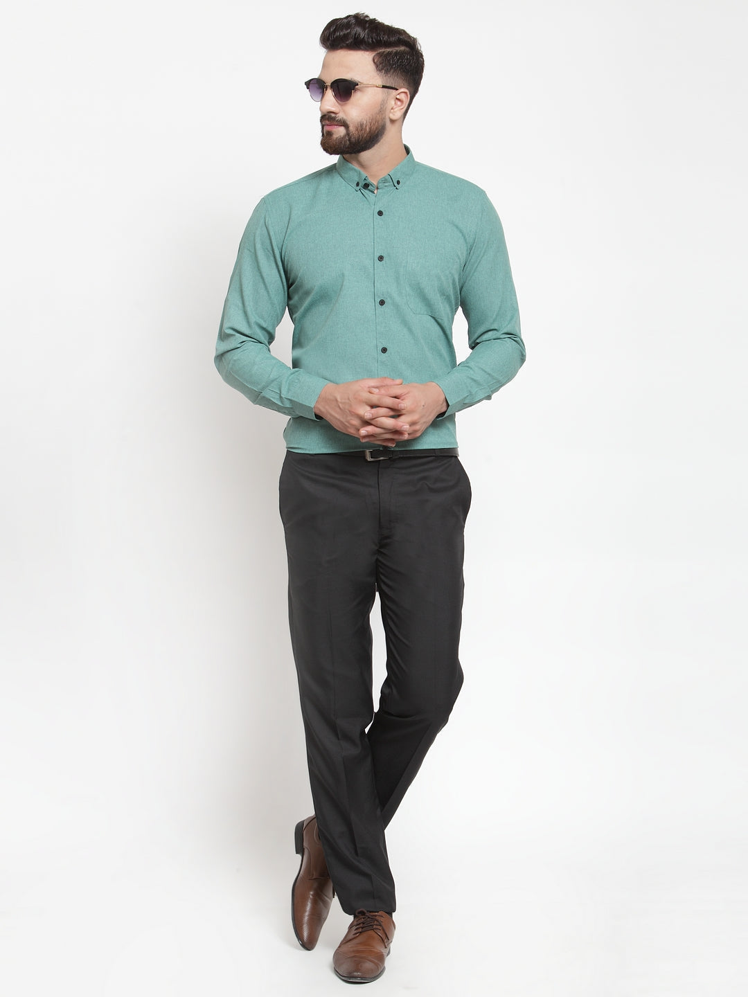 Jainish Green Men's Cotton Solid Button Down Formal Shirts ( SF 734Green ) | Grocsy