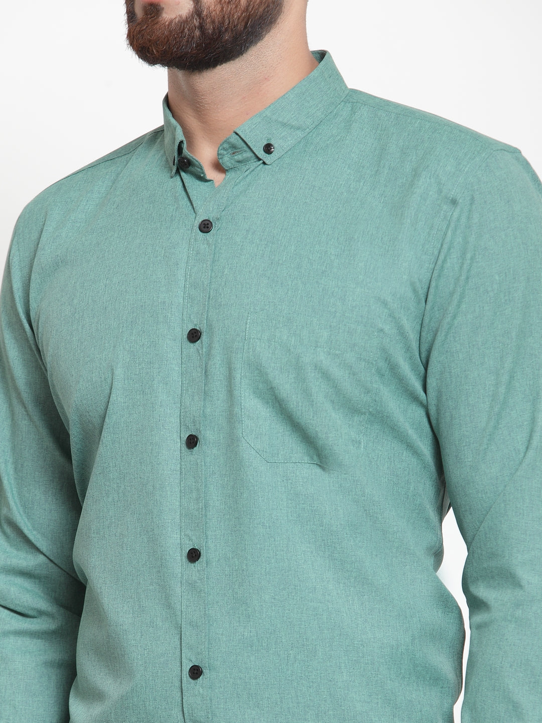 Jainish Green Men's Cotton Solid Button Down Formal Shirts ( SF 734Green ) | Grocsy
