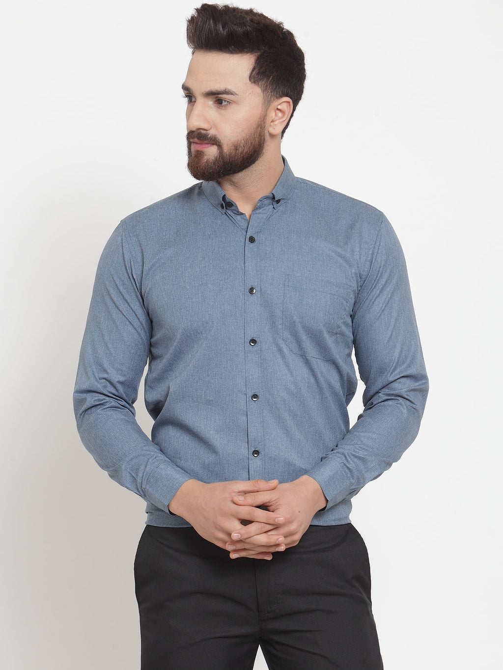 Jainish Grey Men's Cotton Solid Button Down Formal Shirts ( SF 734Grey ) | Grocsy
