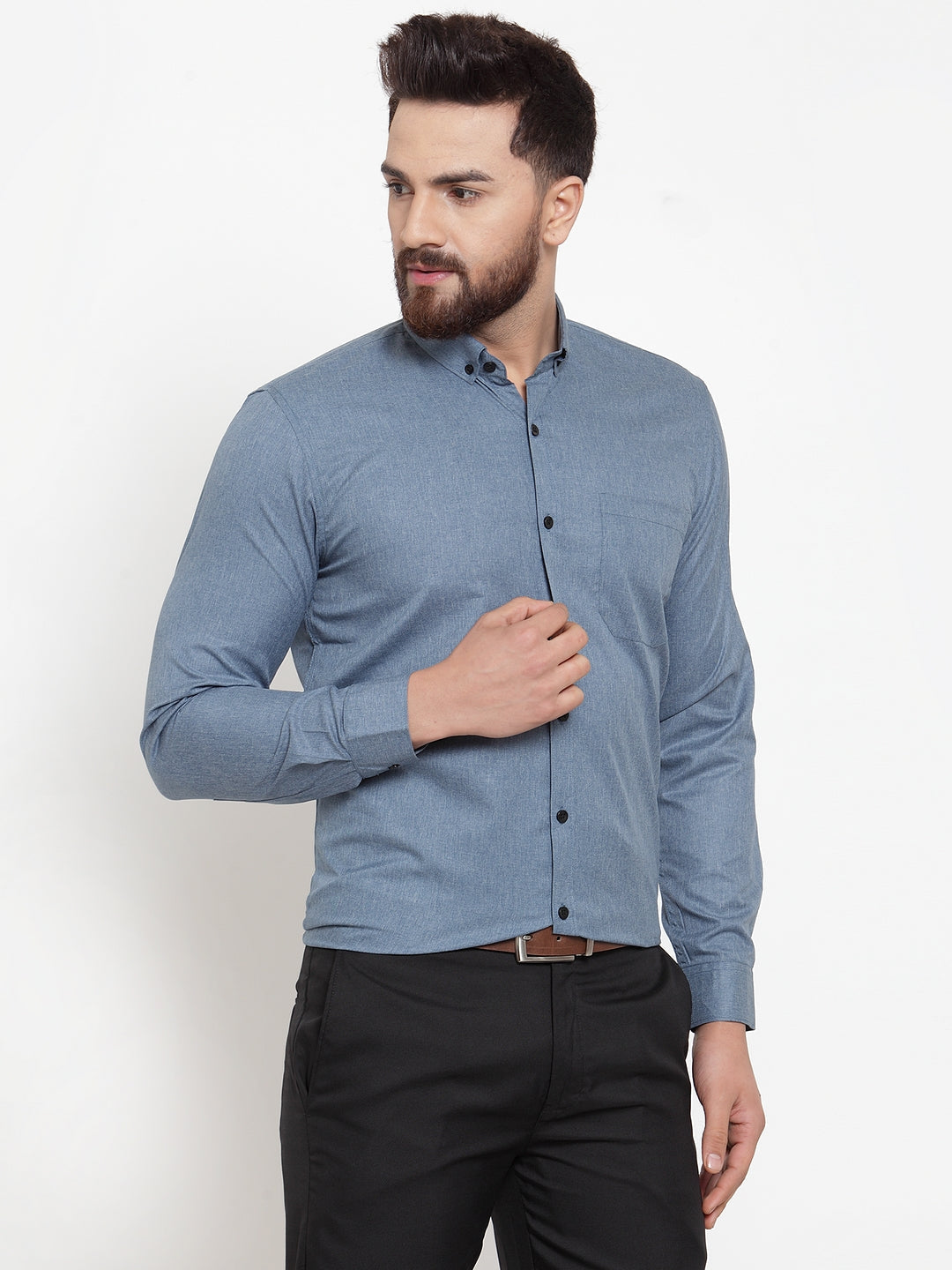 Jainish Grey Men's Cotton Solid Button Down Formal Shirts ( SF 734Grey ) | Grocsy