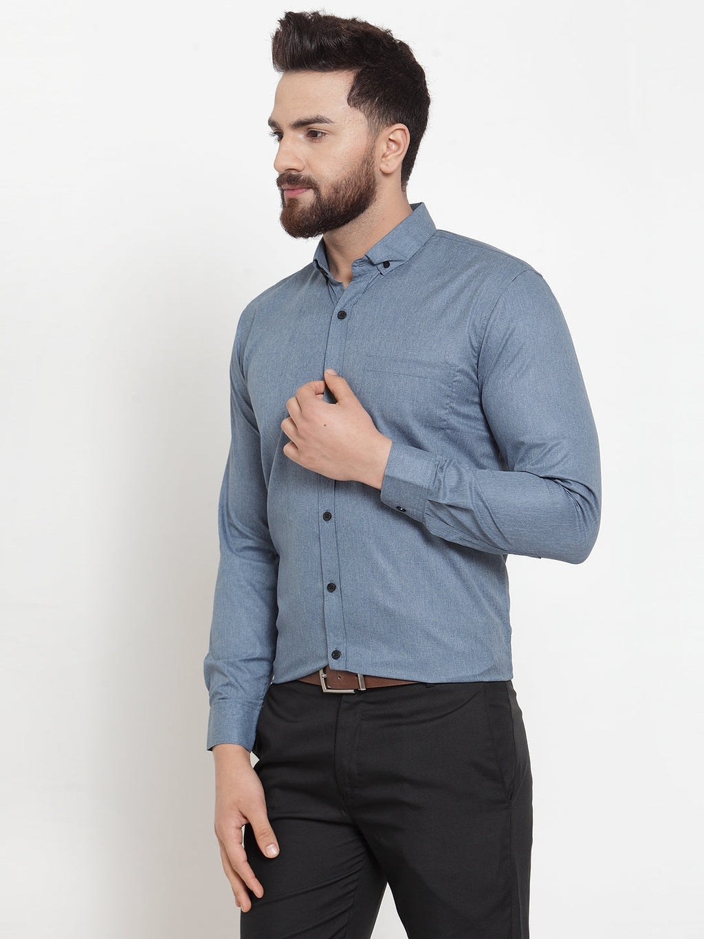 Jainish Grey Men's Cotton Solid Button Down Formal Shirts ( SF 734Grey ) | Grocsy
