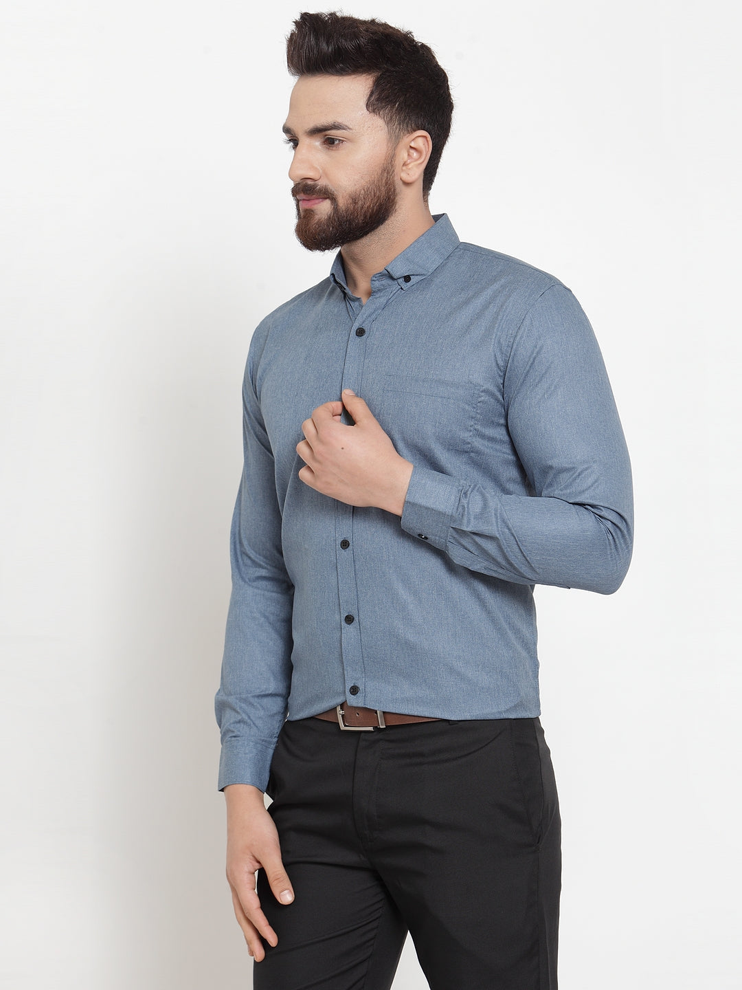 Jainish Grey Men's Cotton Solid Button Down Formal Shirts ( SF 734Grey ) | Grocsy