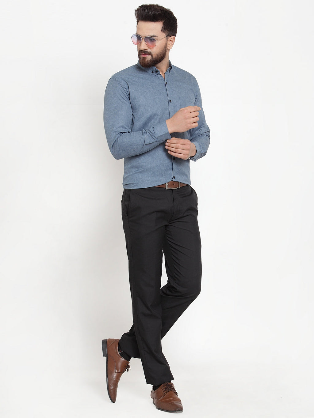 Jainish Grey Men's Cotton Solid Button Down Formal Shirts ( SF 734Grey ) | Grocsy
