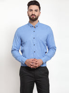 Jainish Blue Men's Cotton Solid Button Down Formal Shirts ( SF 734Light-Blue ) | Grocsy