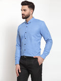 Jainish Blue Men's Cotton Solid Button Down Formal Shirts ( SF 734Light-Blue ) | Grocsy