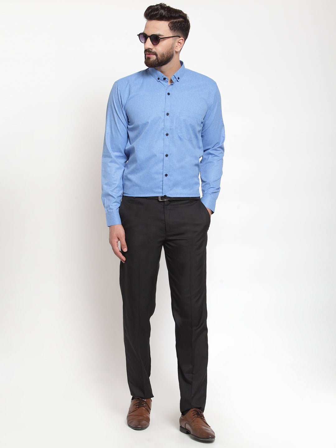 Jainish Blue Men's Cotton Solid Button Down Formal Shirts ( SF 734Light-Blue ) | Grocsy