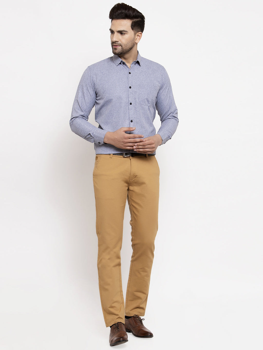 Jainish Grey Men's Cotton Solid Button Down Formal Shirts ( SF 734Light-Grey ) | Grocsy