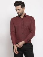 Jainish Maroon Men's Cotton Solid Button Down Formal Shirts ( SF 734Maroon ) | Grocsy