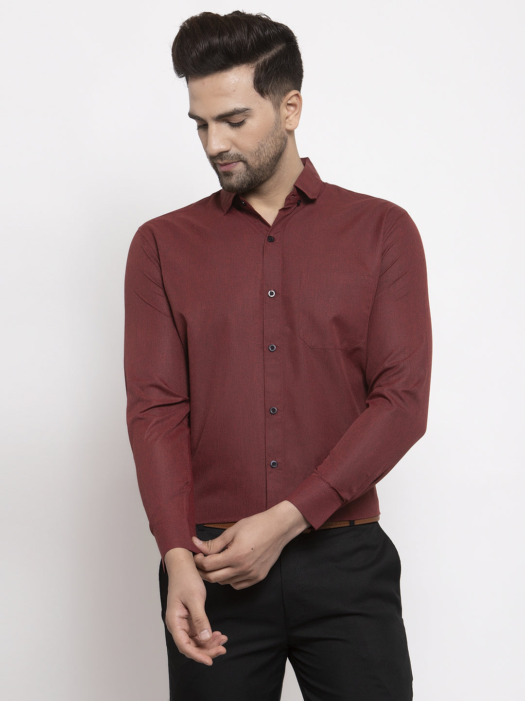 Jainish Maroon Men's Cotton Solid Button Down Formal Shirts ( SF 734Maroon ) | Grocsy